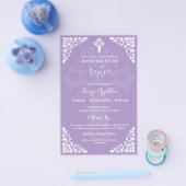 Budget Invitation Floral Cross Baptism Lilac チラシ (シングル)