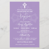 Budget Invitation Floral Cross Baptism Lilac チラシ (正面)