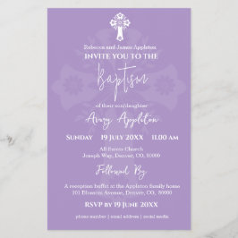 Budget Invitation Floral Cross Baptism Lilac チラシ
