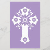 Budget Invitation Floral Cross Baptism Lilac チラシ (裏面)