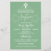 Budget Invitation Floral Cross Baptism Sage Green チラシ (正面)