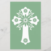 Budget Invitation Floral Cross Baptism Sage Green チラシ (裏面)