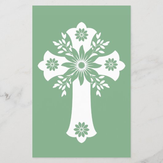 Budget Invitation Floral Cross Baptism Sage Green チラシ (裏面)