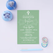 Budget Invitation Floral Cross Baptism Sage Green チラシ (シングル)