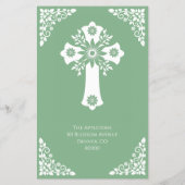 Budget Invitation Floral Cross Baptism Sage Green チラシ (裏面)