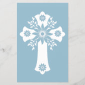 Budget Invitation Floral Cross Baptism Sky Blue チラシ (裏面)