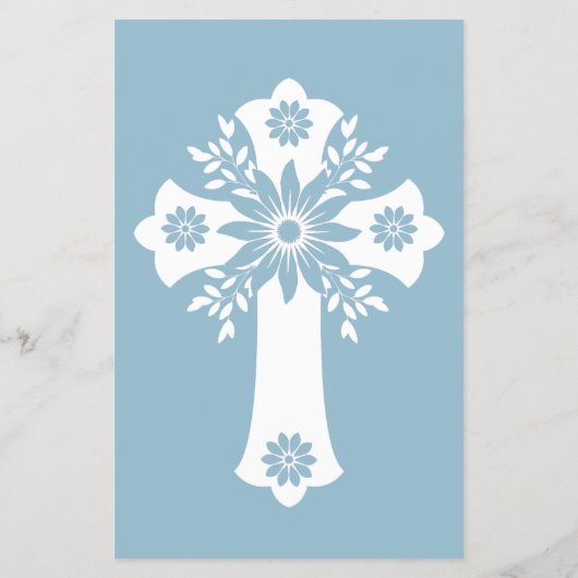 Budget Invitation Floral Cross Baptism Sky Blue チラシ (裏面)