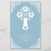 Budget Invitation Floral Cross Baptism Sky Blue チラシ (裏面)
