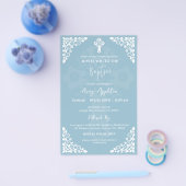 Budget Invitation Floral Cross Baptism Sky Blue チラシ (シングル)