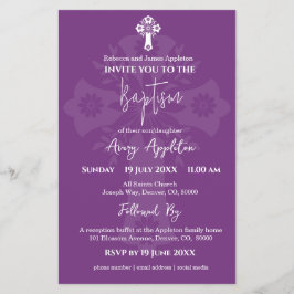 Budget Invitation Floral Cross Baptism Sweet Plum チラシ