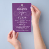 Budget Invitation Floral Cross Baptism Sweet Plum チラシ (ハンドル)