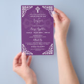 Budget Invitation Floral Cross Baptism Sweet Plum チラシ (ハンドル)