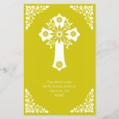 Budget Invitation Floral Cross Baptism Yellow チラシ (裏面)