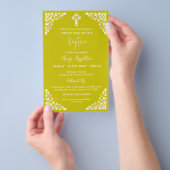 Budget Invitation Floral Cross Baptism Yellow チラシ (ハンドル)