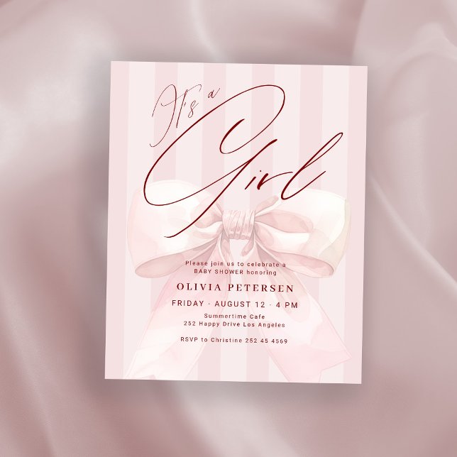 Budget its a girl pink bow baby shower invitation (クリエイターアップロード済み)