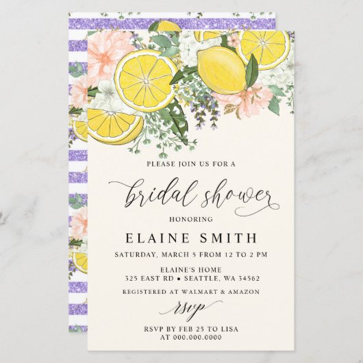 Budget Lemon Lime Citrus Bridal Shower Invitation (正面/裏面)