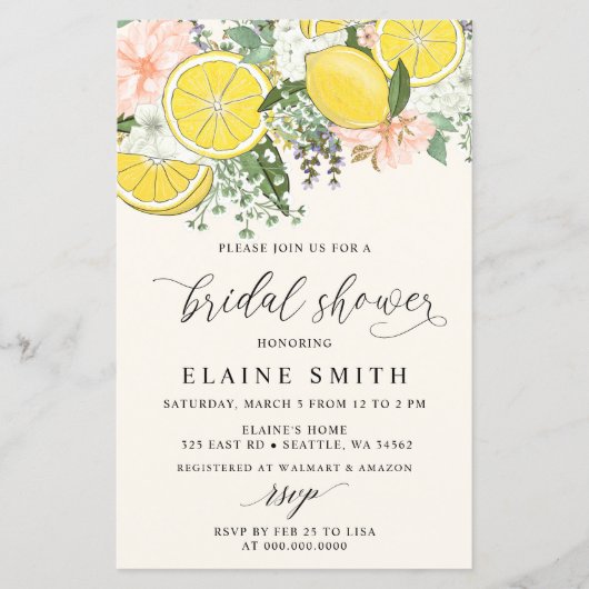 Budget Lemon Lime Citrus Bridal Shower Invitation (正面)