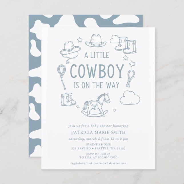 Budget Little Cowboy Boy Baby Shower Invitation (正面/裏面)