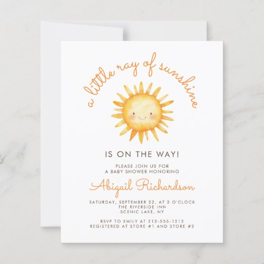 Budget Little Ray of Sunshine QR Code Baby Shower (正面)