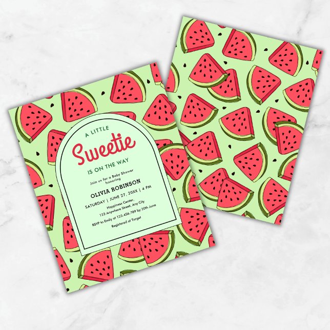 Budget Little Sweetie Watermelon BabyShower Invite (Budget A Little Sweetie  Summer Watermelon Baby Shower Invitation )