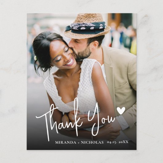 Budget Love Heart Script 2 Photo Wedding Thank You (正面)