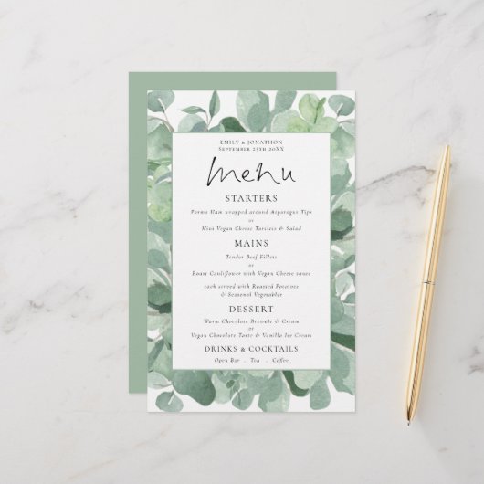 Budget Lush Eucalyptusフレーム結婚ズメニュー (正面/裏面インサイチュ)