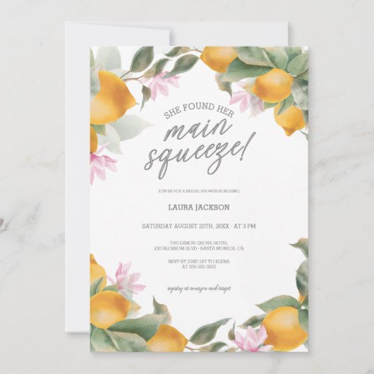 Budget Main Squeeze Lemon Wreath Bridal Shower 招待状 (正面)