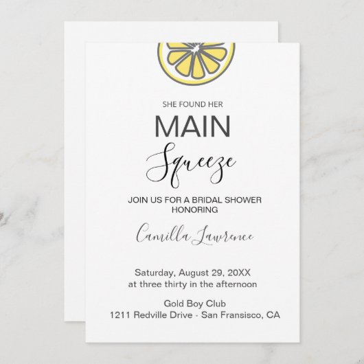 Budget Main Squeeze Tropical Citrus Bridal Shower  招待状 (正面/裏面)