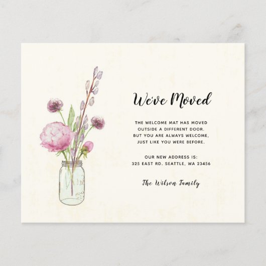 Budget Mason Jar新しいアドレスカードを移動 (正面)