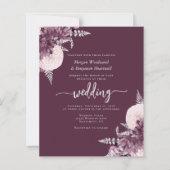 Budget Mauve Silver Floral QR Code Wedding Invite (正面)