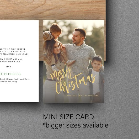 Budget Merry Christmas金ゴールドスクリプト写真ホリデー ノートカード