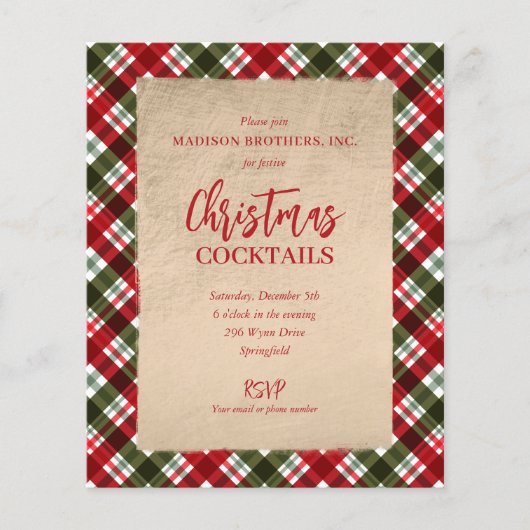 Budget Merry Christmas on Plaid Party Invitations チラシ (正面)