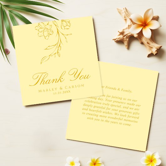 Budget Minimal Butter Yellow Wedding Thank You ノートカード