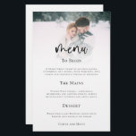 Budget Minimalistフォトスクリプト結婚のメニュー<br><div class="desc">Budget Minimalistフォトスクリプト結婚のメニュー。予算の価格で、5.5インチx 8.5インチの大きいサイズ。文字エレガントが下のyorur画像の上に部分的に重ねられたグラデーションの濃淡レイヤーの後ろの上端に写真を持つデザイン。メインヘッダはセットスクはっきりしたリプトに入っており、簡単にカスタマイズできる文字の残りの部分に入っている。</div>