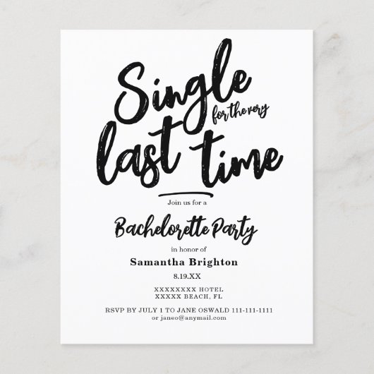 Budget Minimalist Bachelorette Party Invitation (正面)