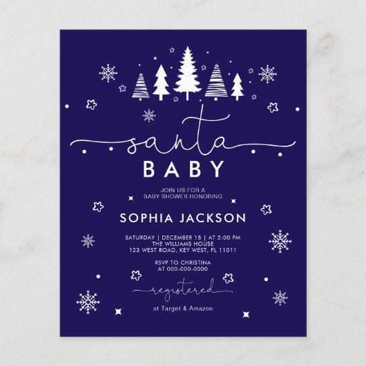 Budget Minimalist Blue Santa Baby invitation (正面)