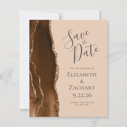 Budget Mocha Brown Gold Agate Tan Save the Date (正面)