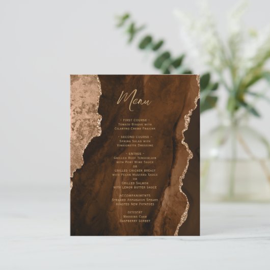 Budget Mocha Brown Gold Agate Wedding Menu (スタンド正面)