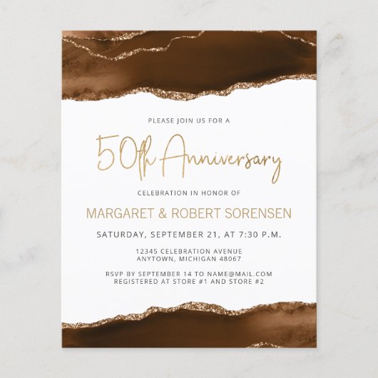 Budget Mocha Gold Agate 50th Anniversary Invite (正面)