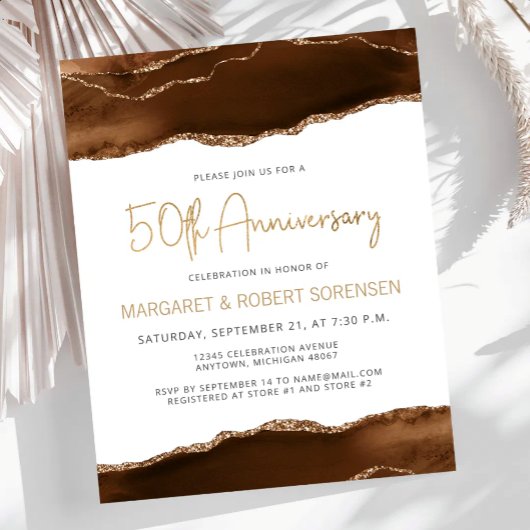 Budget Mocha Gold Agate 50th Anniversary Invite