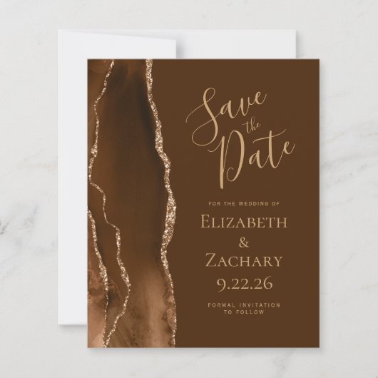 Budget Mocha Gold Agate Brown Save the Date (正面)
