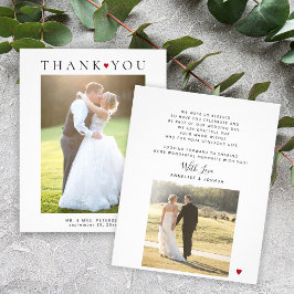 Budget modern 2 photos wedding thank you card チラシ