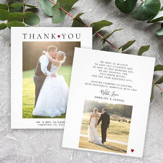 Budget modern 2 photos wedding thank you card チラシ