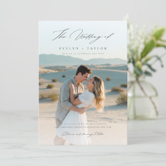 Budget Modern Boho 2 Photo Wedding 招待状 (スタンド正面)