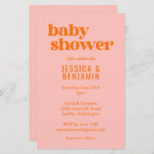 Budget Modern Cute Pink Orange Baby Shower Invite (正面/裏面)