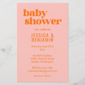 Budget Modern Cute Pink Orange Baby Shower Invite (正面)