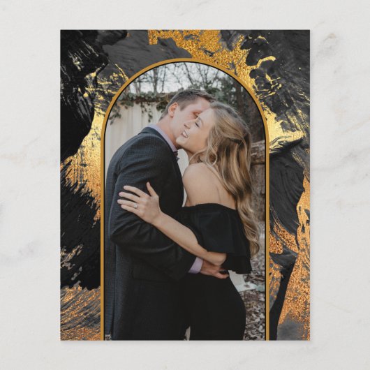 Budget modern gold black PHOTO wedding Invitation チラシ (裏面)