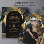 Budget modern gold black PHOTO wedding Invitation チラシ<br><div class="desc">Unique modern elegant sophisticated brushstrokes abstract painting photo wedding invitation PAPER FLYER in a bold black and grey charcoal color palette with faux gold modern contemporary fully editable typography script over a solid black arch shape. The invitation is suitable for all seasons trendy formal glam chic weddings. Easy to personalize...</div>
