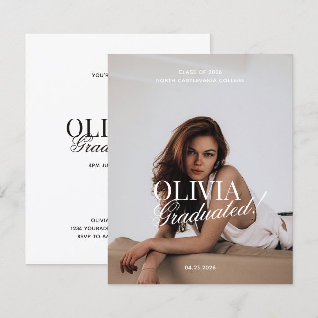 BUDGET Modern Photo Typography Script Grad Party (正面/裏面)