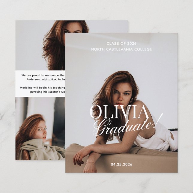 BUDGET Modern Photo Typography Script Grad Party  (正面/裏面)